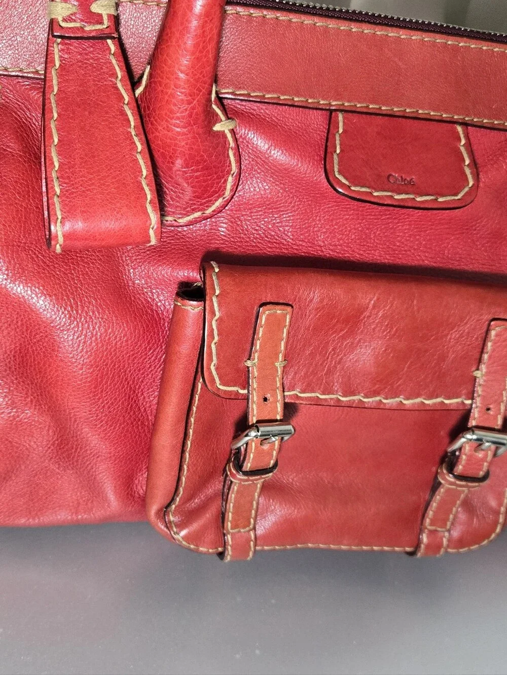 Vintage 2000s Chloé Red Leather Edith Satchel Handbag Y2K Made in Italy